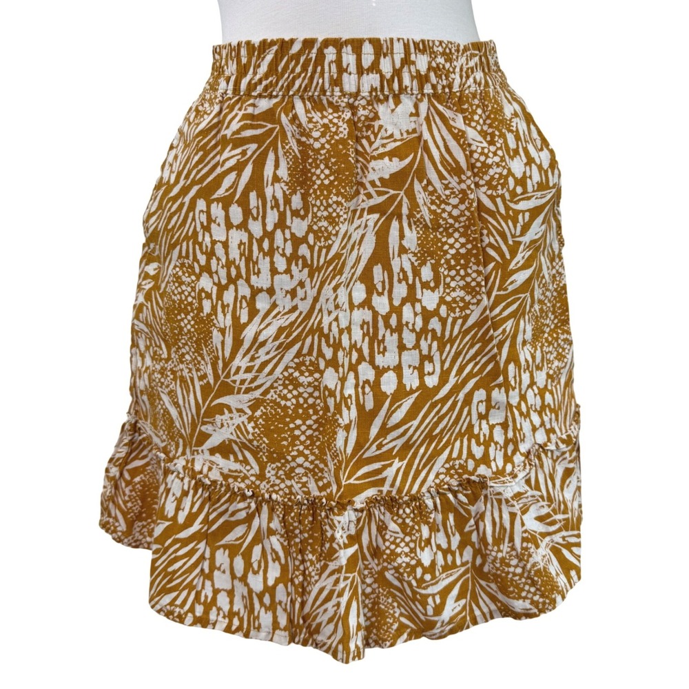 Christian Siriano 100% Linen Mini‎ Skirt XS Mustard Yellow Tropical Summer